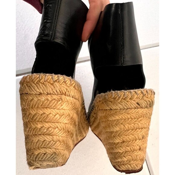 Celine Phoebe Philo Women's Espadrille 6.5 Black Leather Jute Zip Wedge Heel - Picture 8 of 13